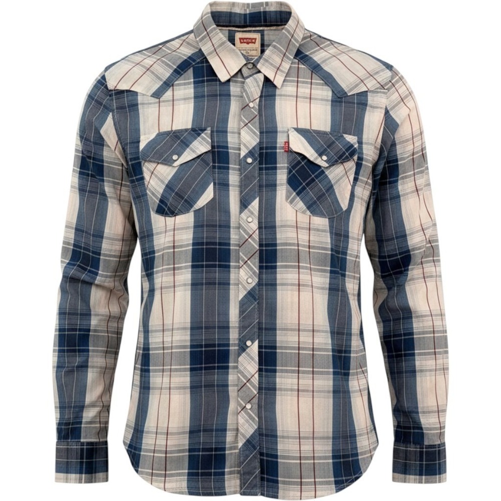 Levis Western Pearl Snap Shirt Blue Plaid Long Sleeve 3LMLW0073 Regular Mens XL